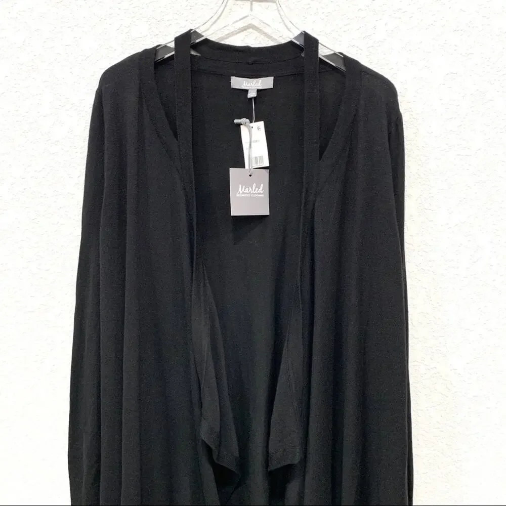 Marled Reunited Hi-Low Cut Out‎ Neck Black Cardigan